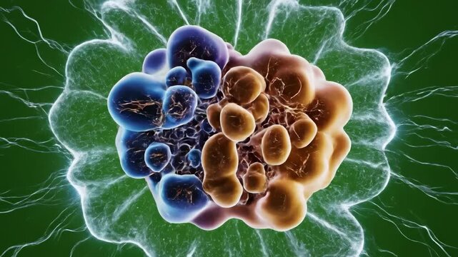 An artistic, mesmerizing abstract image evoking connection, communication, and the intricate beauty of cellular structures, perfect for innovative tec