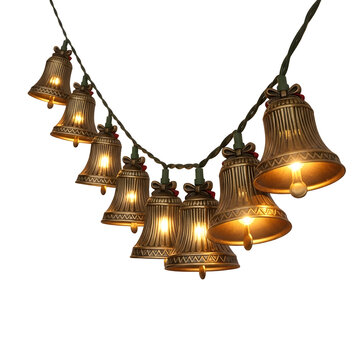 Illuminated Christmas Bells String Lights isolated on transparent background