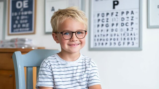 A charming young boy wearing eyeglasses smiling