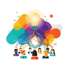 Colorful illustration of a team collaborating for an idea © Hilii