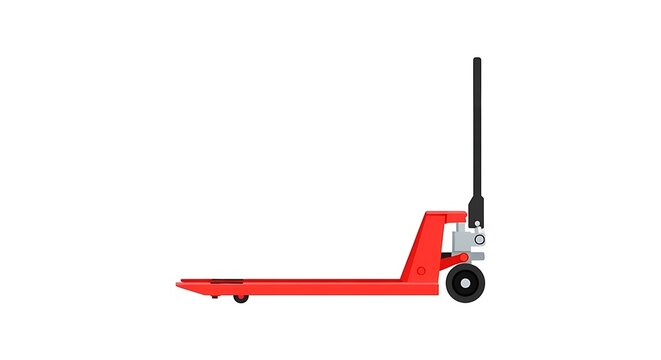 Red pallet jack on white.