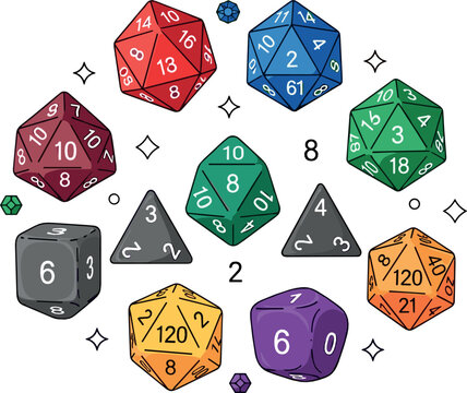 Polyhedral Dice Vector Collection for Tabletop RPG Games with D4 D6 D8 D10 D12 D20 Role Playing Game Illustration Set