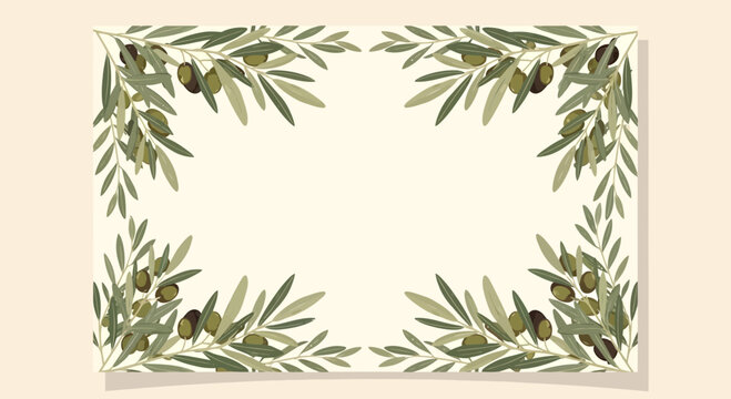 Elegant Olive Branch Border Design with Green Leaves and Olives.