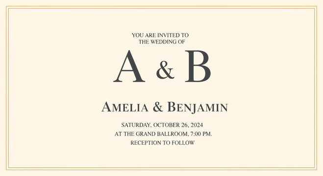 Elegant Wedding Invitation for Amelia and Benjamin.