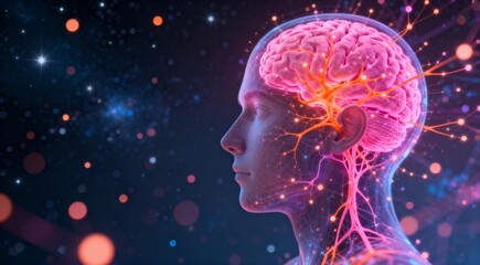 Obraz premium Human Brain Neurons and Synapses Network Illustration