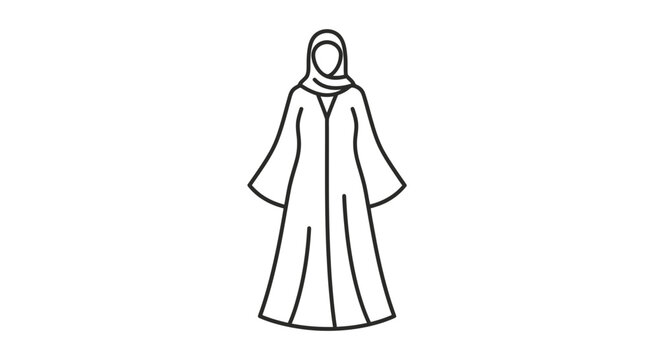 Islamic Woman Wearing Hijab and Abaya, Minimalist Line Art Icon