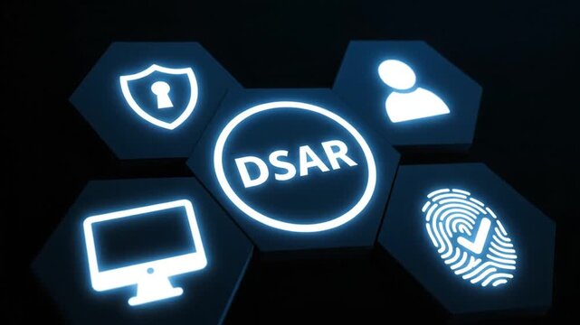 DSAR acronym, data subject access request system,software helps companies comply with user requests to access or delete personally identifying information that a company stores. 4k video 