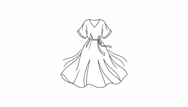 Fashion sketch of a flowing midi dress with short sleeves and a belt
