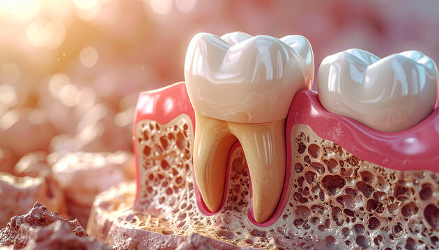 A detailed illustration of a tooth with a cavity on its surface.