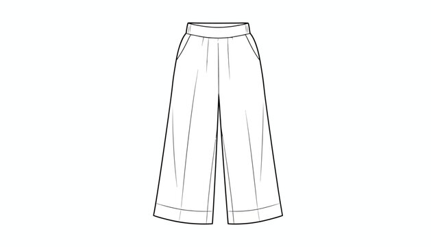 Fashion flat sketch of culottes pants, women's wide leg cropped trousers, fashion design illustration
