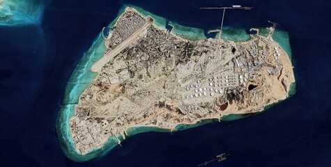 Aerial View of Kharg Island Oil Terminal, Iran © Aerial View
