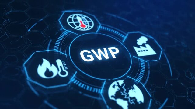 GWP acronym, global warming potential concept, measure of how much heat a greenhouse gas traps in the atmosphere over a specific time period. 4k video