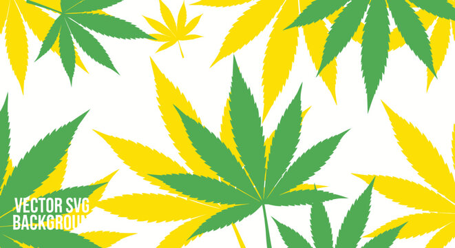 Green and Yellow Marijuana Leaf Pattern Background, Cannabis Vector Art