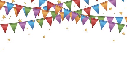 Fototapeta premium Colorful Triangular Pennant Banners with Golden Stars Festival Celebration Decor Concept