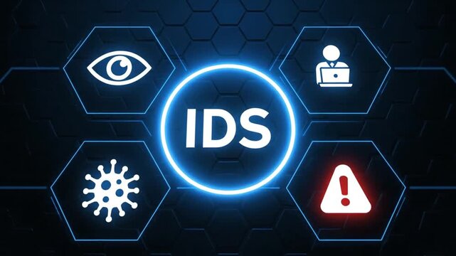 I D S Intrusion Detection System Cybersecurity Network Protection Concept with Blue Neon and Lines on Dark Background 4k video 