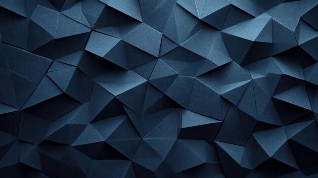dark blue faceted geometric low poly 3d surface of sharp triangular planes creating a dramatic mysterious modern textured pattern