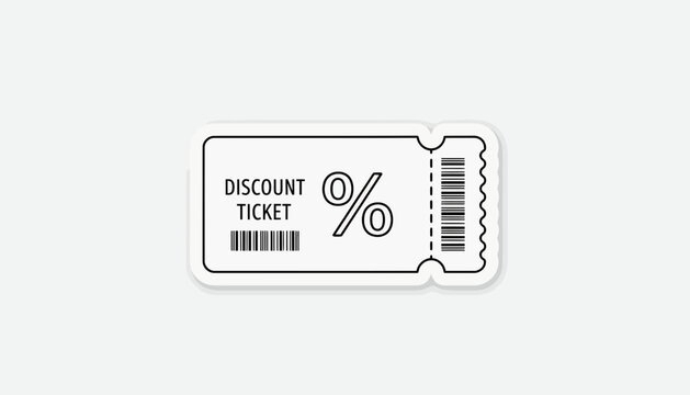Discount Ticket Icon with Percentage Symbol and Barcodes