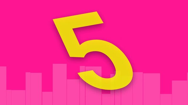 Colorful countdown timer with bold yellow numbers from 10 to 1 on a bright pink background