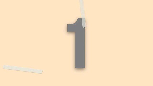 Gray numbers five to one transition in this colorful countdown timer on a peach background