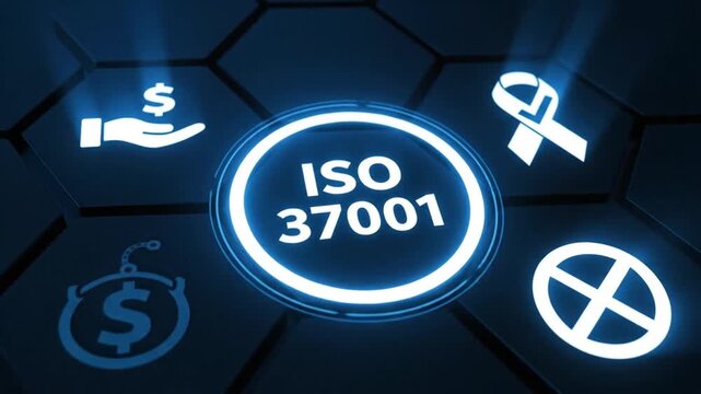 ISO 37001 acronym, standard that outlines the requirements for anti bribery management System. ISO provides organizations with guidelines to consistently achieve recognized standards. VIDEO 4K 