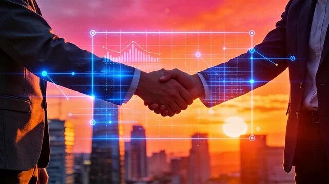 Business handshake at sunset