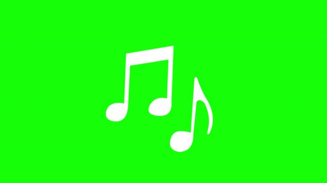 White Music Notes Icon on Green Screen Background Chroma Key Animation