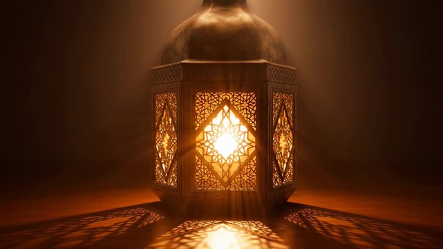 Ornate Arabic Lantern with Warm Glowing Light