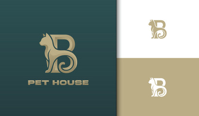 Letter B Cat Logo Template with Animal Silhouette © bikzly
