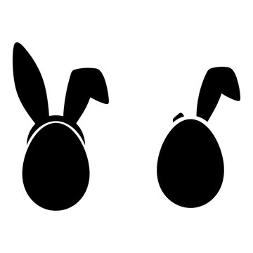 Two stylized cartoon bunnies facing opposite directions with long ears and simple features Vector, illustration