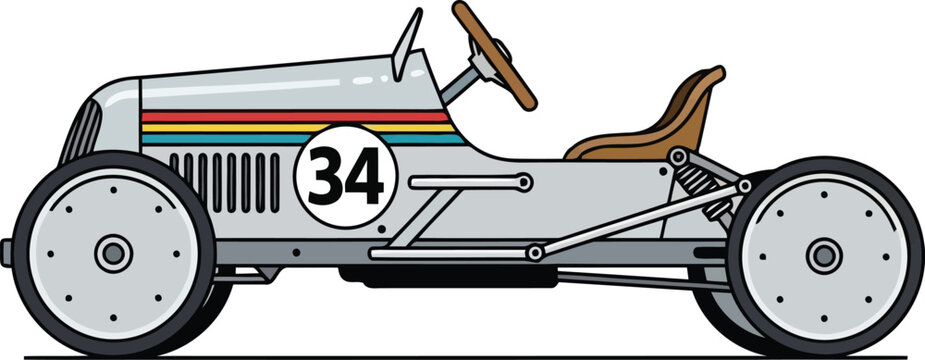 Vintage Soap Box Race Car Illustration with Number 34 for Design Projects