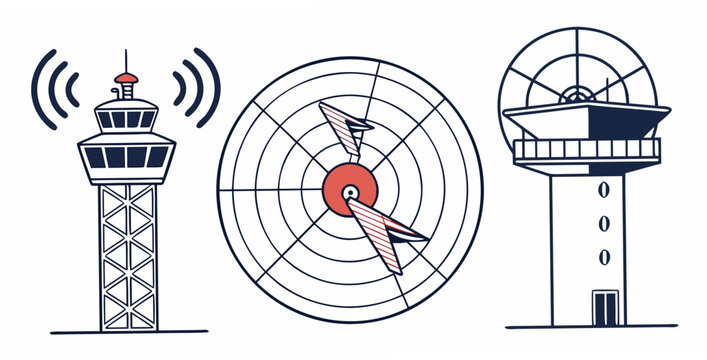 air traffic control towers and radar system Vector