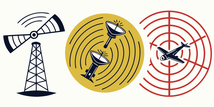 a set of satellite dish antennas and towers Vector