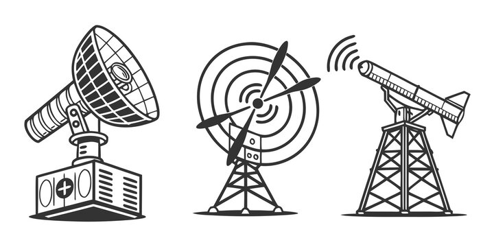 three types of radio antennas used for communication Vector