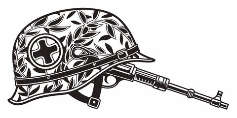 Naklejka premium a military helmet with a star and rifle Vector