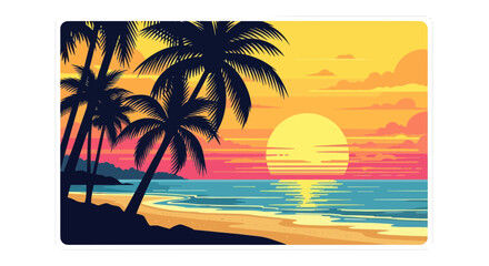 Obraz premium Tropical Beach Sunset with Palm Trees and Ocean Reflection