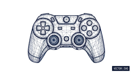 Video Game Controller Wireframe Drawing, Digital Gaming Concept, Futuristic Tech © Salak