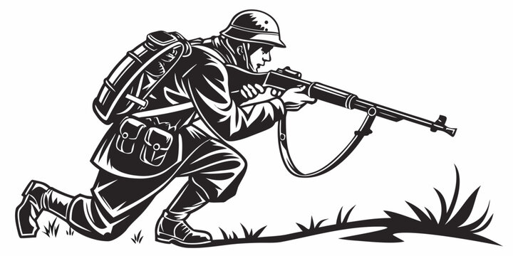 a soldier is crouching and aiming a rifle Vector