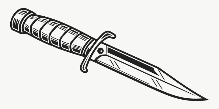 a dagger with a serrated blade and ribbed handle Vector