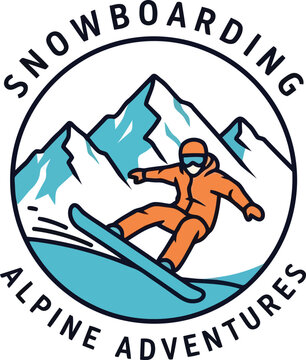 Snowboarder Icon with Mountain Background for Alpine Adventure Branding