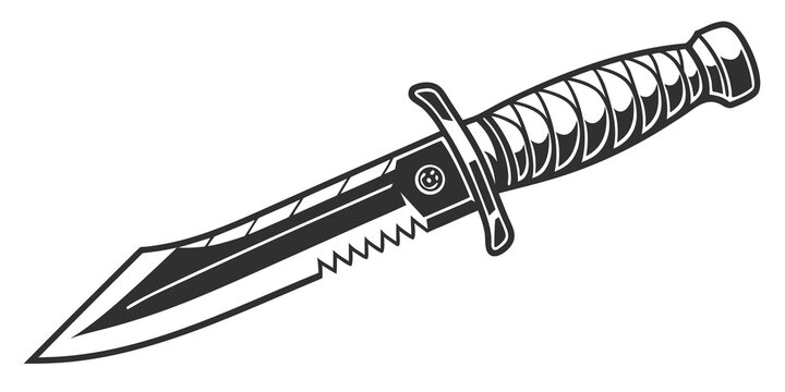 a dagger with a serrated blade and wrapped handle Vector