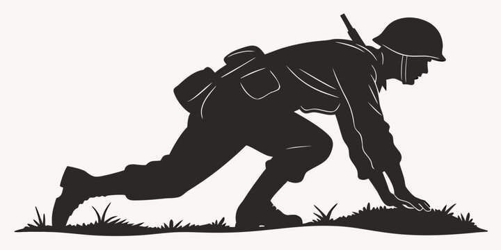 soldier in a crouching position on the ground Vector
