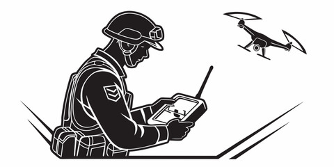 man in military gear operating a drone Vector © rabby