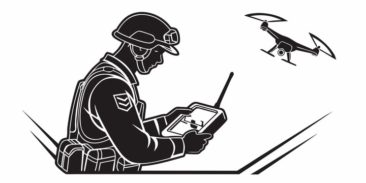 man in military gear operating a drone Vector