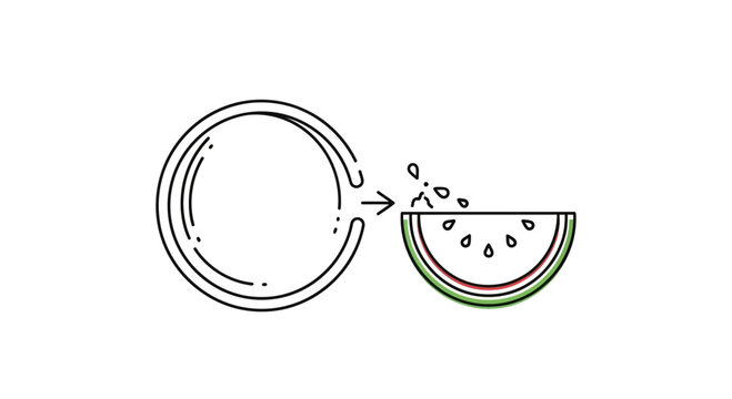 Abstract illustration of a circle with a slice of watermelon emerging, symbolizing growth or creation