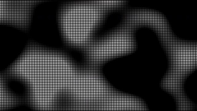 Halftone dot matrix, monochrome digital pattern, abstract led motion, retro pixel aesthetic, grainy screen texture, modern tech visual design loops
