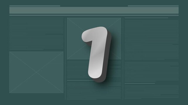 Animated colorful countdown timer from five to one on a technical interface background