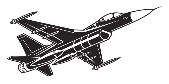 a black and white drawing of a fighter jet Vector