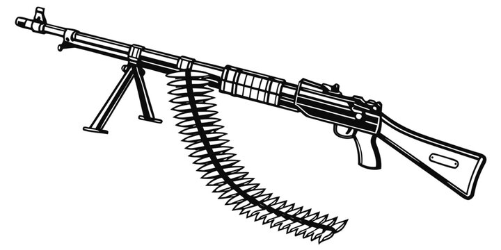 a black and white drawing of an ak 47 rifle with a curved magazine Vector