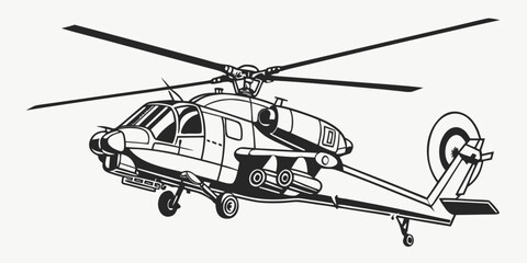 a black and white drawing of a military helicopter Vector © Suriya