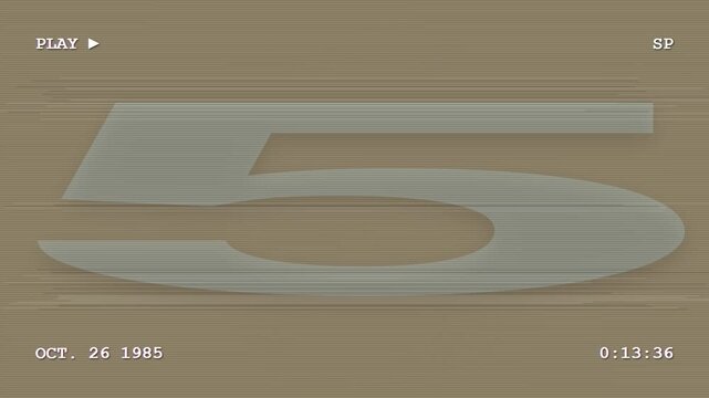 Retro VHS style colorful countdown timer from 10 to 1 with static and glitch effects